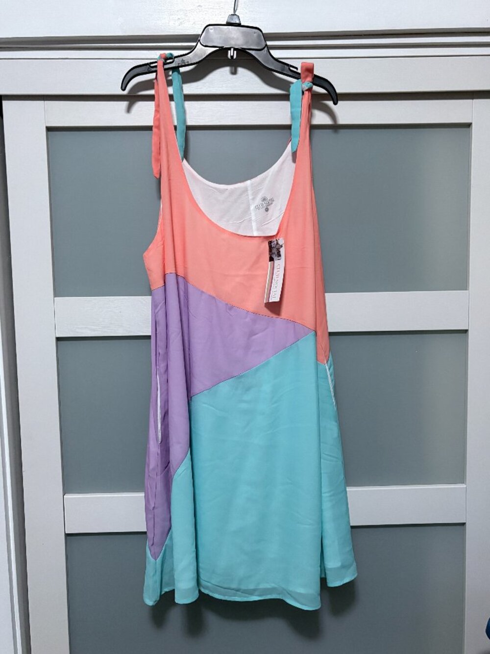 Club Social Ladies Sleeveless XL Summer Line Dress Purple Coral Green NWT NEW